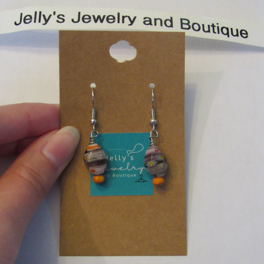 Jellys Jewelry And Boutique Handcrafted Nwt PurpleOrange Floral Design Earring 18$